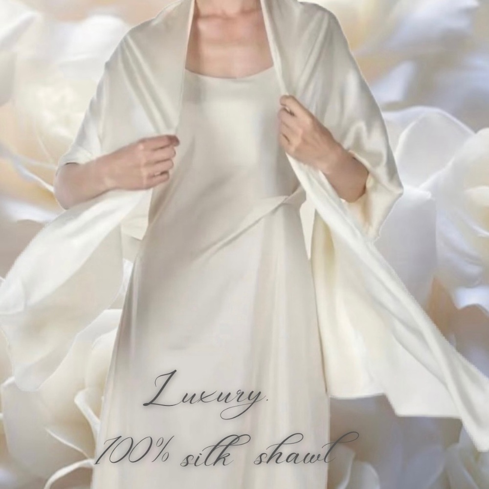 Luxury 100% SILK SATIN White Large Shawl Scarf Wrap Bridal Cover up Wedding gift - Picture 1 of 9